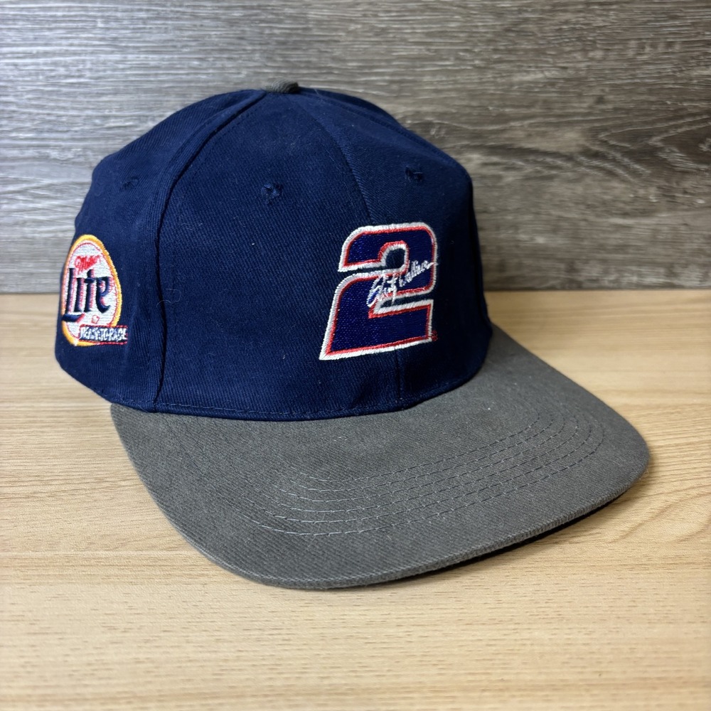 Vintage Miller Lite Racing Hat Cap Strap Back Blue Gray NASCAR Baseball Mens 90s